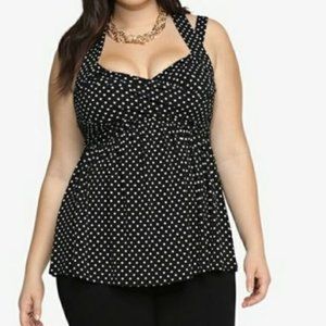 Polka Dot Print Crisscross Babydoll Top
